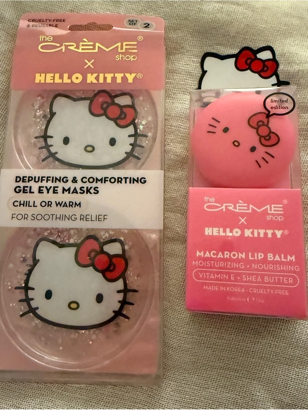 Hello Kitty x The Crème Shop Self Care Bundle Eye Masks & Macaron Lip Balm NWT